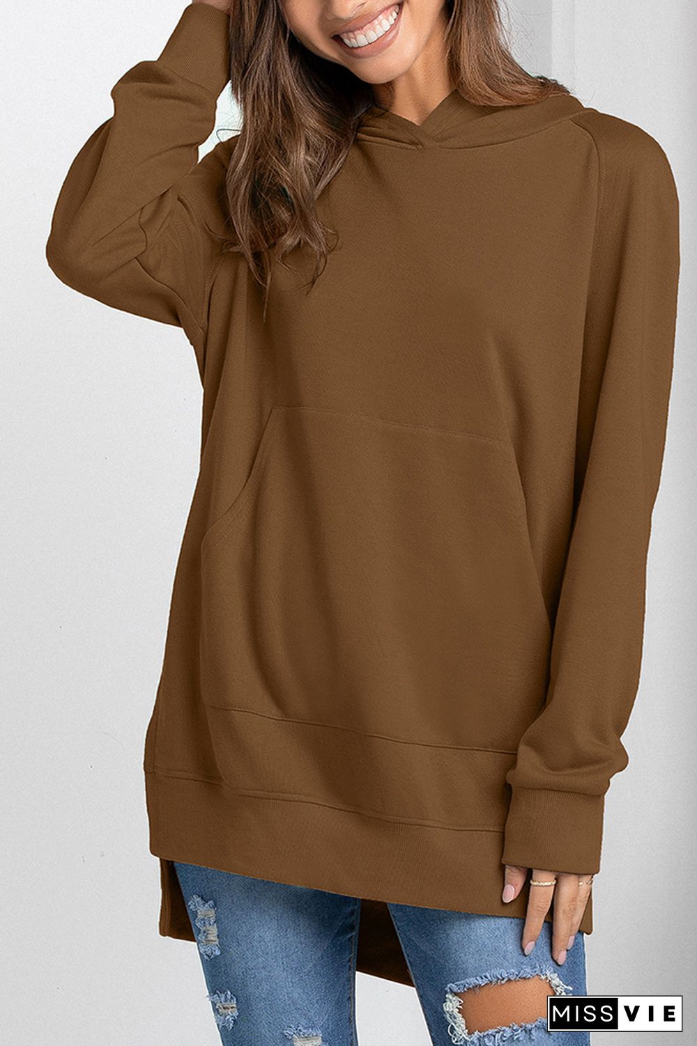 Solid Color Pullover Hoodie With Pockets