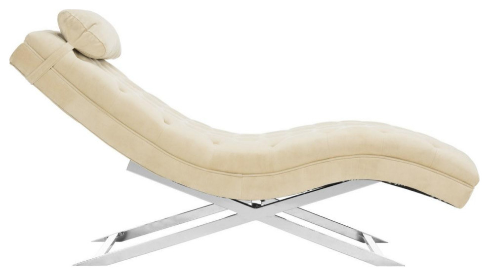 Boyd Chaise With Headrest Pillow Beige/Silver   Contemporary   Indoor Chaise Lounge Chairs   by V.S.D Furniture  Houzz