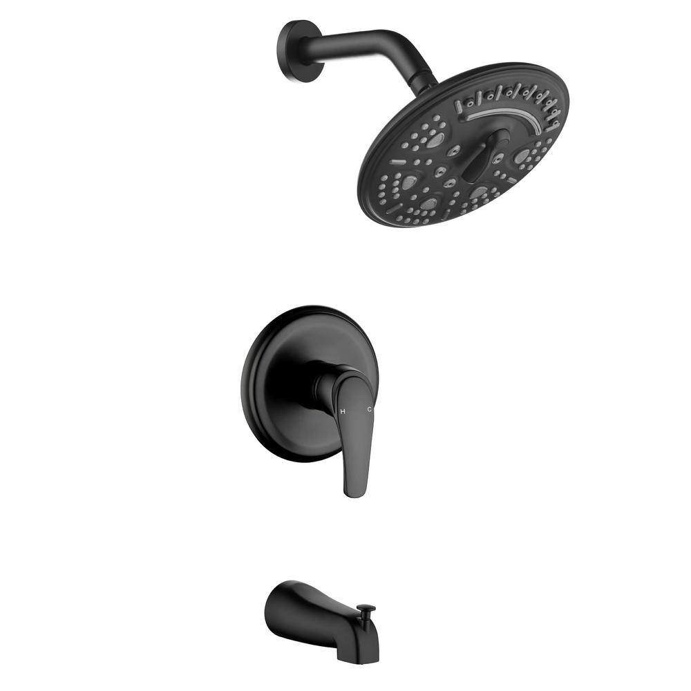 FLG Single-Handle 6-Spray High Pressure Wall Mount Tub and Shower Faucet Trim Kit in Matte Black (Valve Included) SS-0019-MB