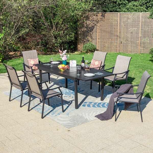 MAISON ARTS 7/9Piece Patio Dining Set with Metal Expandable Table and Textilene Fabric Padded Armchairs