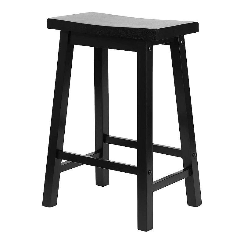 Pj Wood Classic Saddle Seat 24 Inch Kitchen Bar Counter Stool， Black (2 Pack)