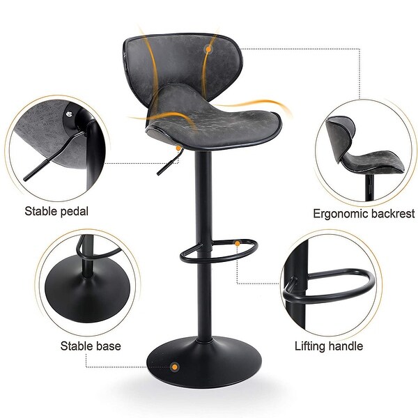 2PCS Metal Bar Stools Swivel Barstools with Back Support Adjustable Counter Height Modern Pu LeatherDining Chairs Set