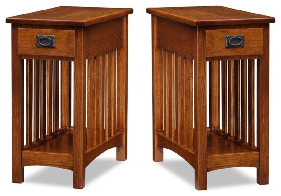 Home Square 2 Piece Mission Wood End Table Set in Medium Oak   Craftsman   Side Tables And End Tables   by Homesquare  Houzz