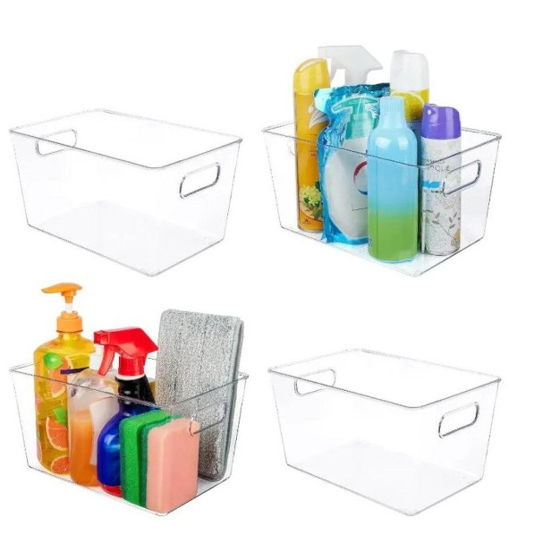 Mpm 4 Packs Transparent Plastic Bins Storage Box Deep Plastic Bins Great Organization For Home Storage Kitchen Cabine