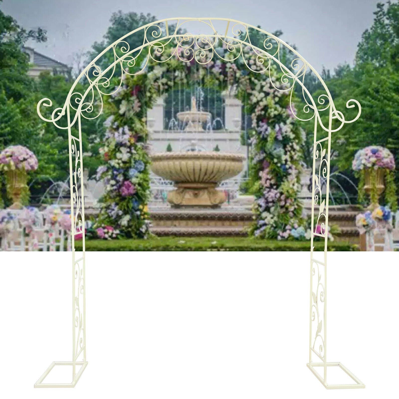 White Metal Garden Arbor for Garden Center,  7.7 Ft Tall Wedding Arch for Wedding Party Decor