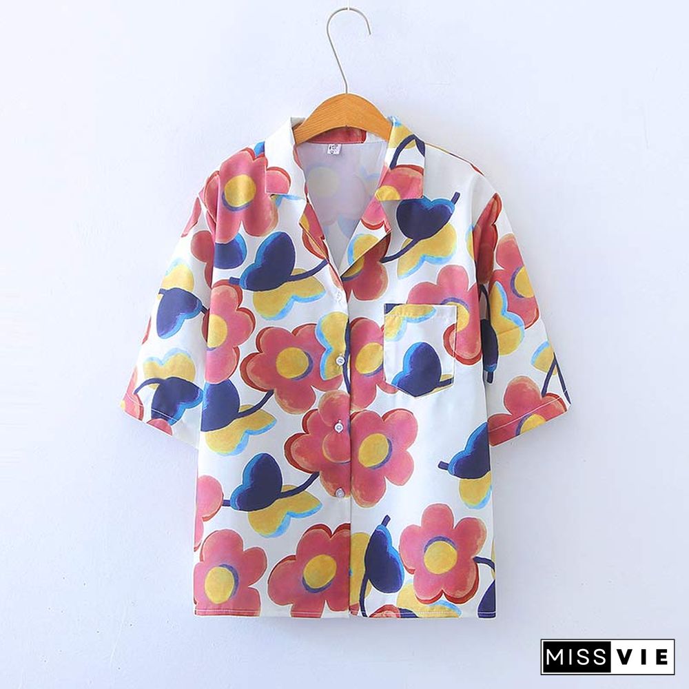 Vintage Floral Print Pocket Loose T-Shirt