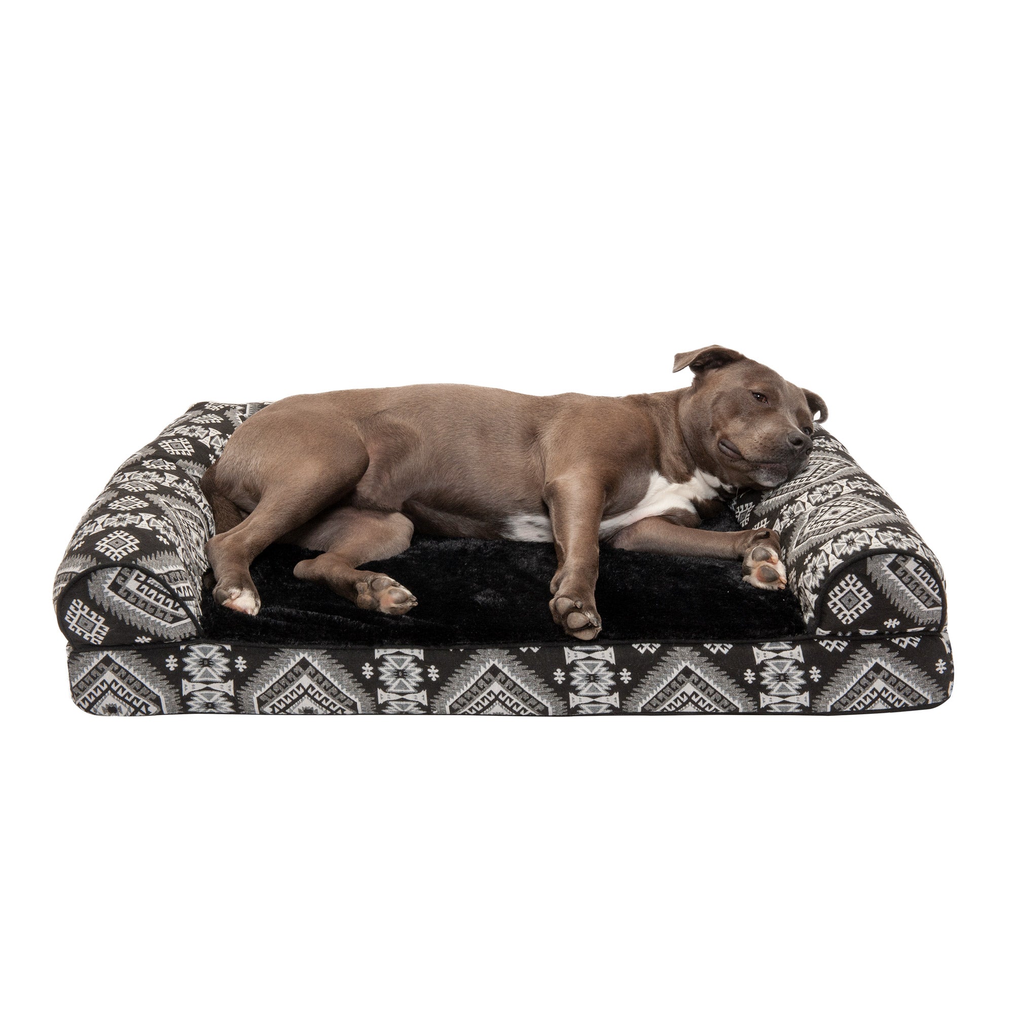 FurHaven Pet Dog Bed | Orthopedic Southwest Kilim Sofa-Style Couch Pet Bed for Dogs and Cats， Black Medallion， Large