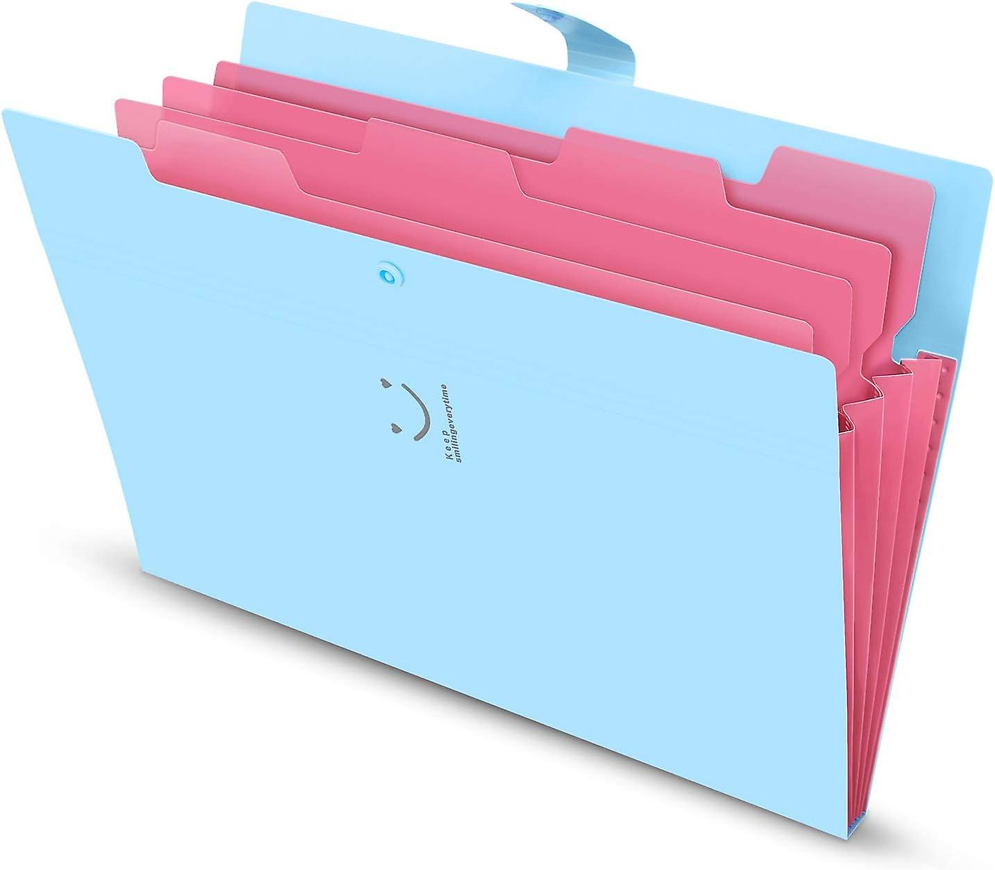 Expanding File Folder 5 Pockets ，letter A4 Paper Accordion Document Organizer (blue)