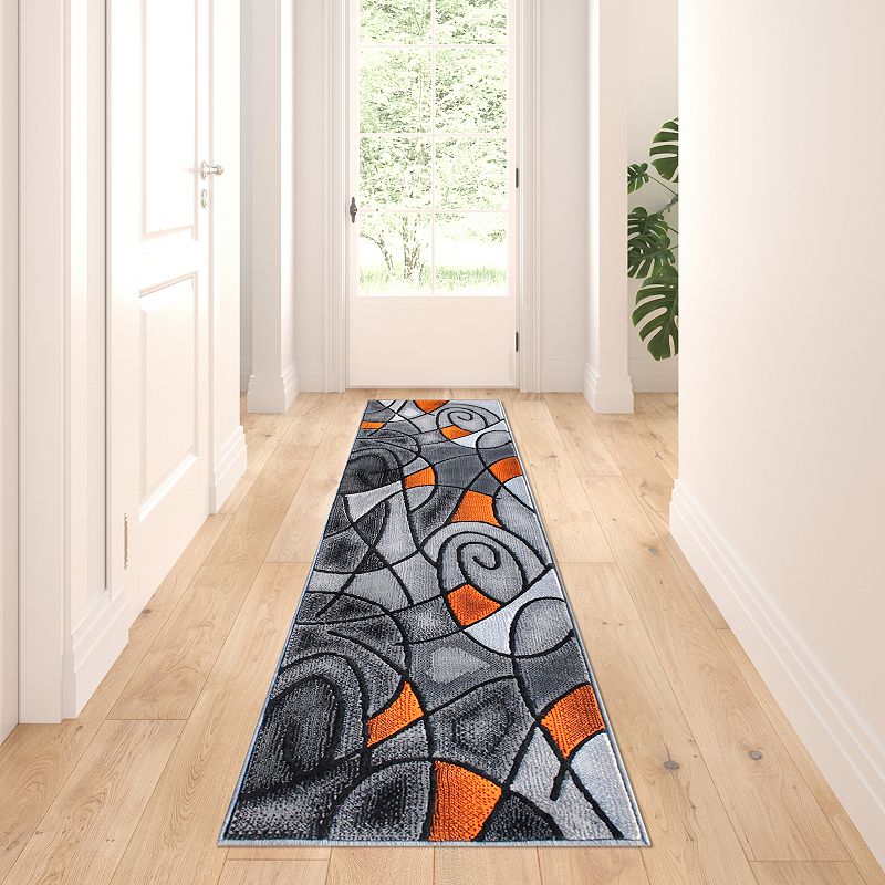 Masada Rugs Masada Rugs Trendz Collection 2'x7' Modern Contemporary Runner Area Rug in Orange， Gray and Black