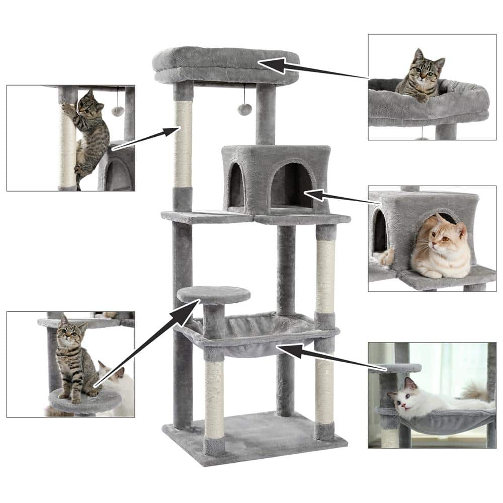 Foobrues Cat Tree for Indoor Cats Multi-Level Cat Tower with Sisal Covered Scratching Posts, Cozy Condo, Plush Perches Gray L-W79633962