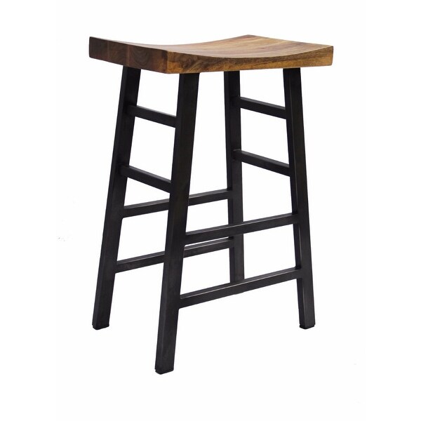 The Urban Port Wooden Saddle Seat 30 Inch Barstool With Ladder Base - 30 H x 20 W x 13 L Inches