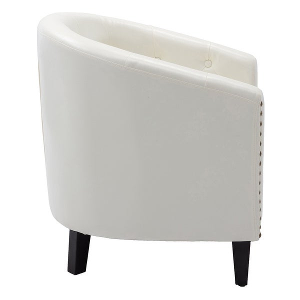 Comfortable Modern Design PU Leather Leisure Barrel Chair with Wood Legs and Nailheads