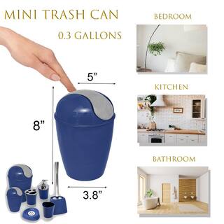 0.5 l0.3 Gal. Mini Waste Basket for Bath or Kitchen Countertop with Chrome Lid in Navy Blue 6507118