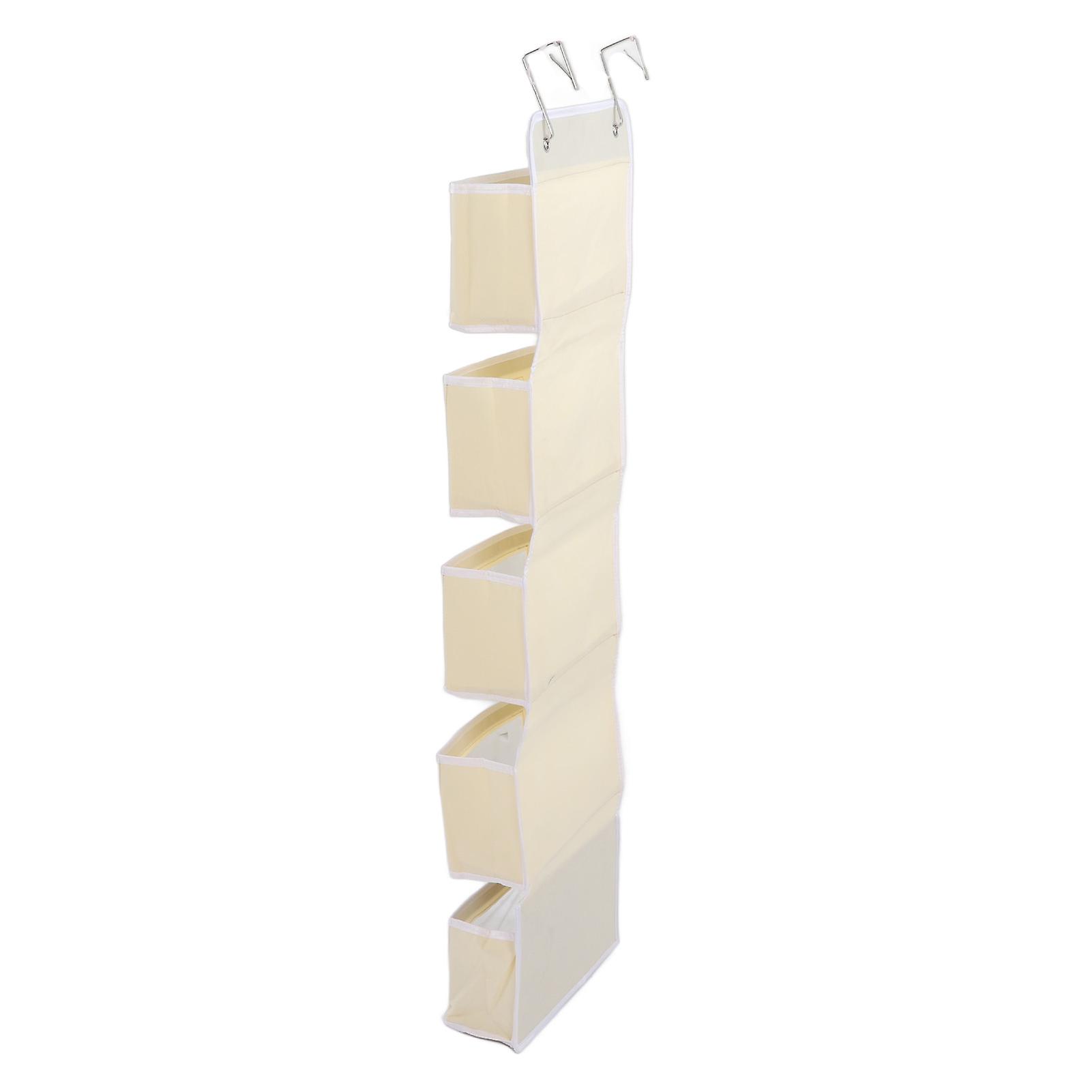 Over Door Hanging Organizer Wall Mount Storage with Hooks for Pantry Nursery Kitchen Closet Dorm Beige 5 Pockets