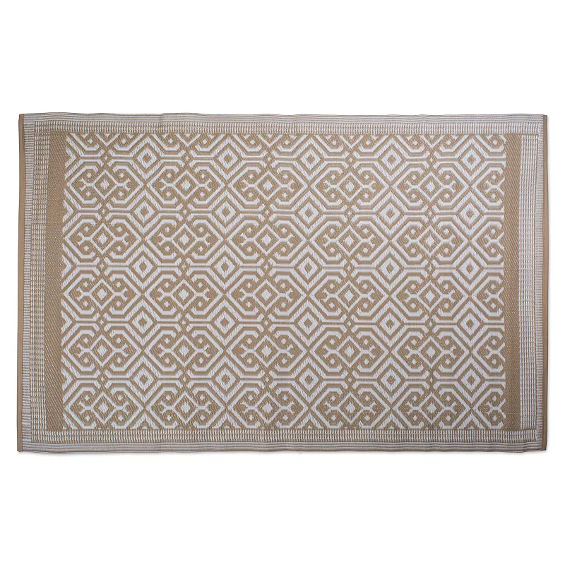 4' x 6' Taupe Brown And Off-White Rectangular Moroccan Reversible Outdoor Rug