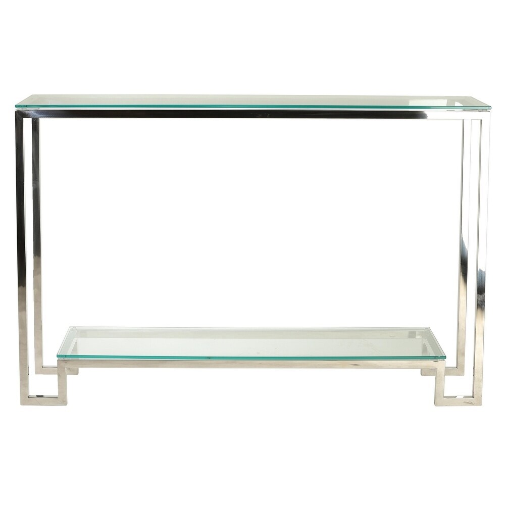 Cortesi Home Reef Contemporary 2 Shelf Glass Console Table in Stainless Steel Finish  Clear Glass