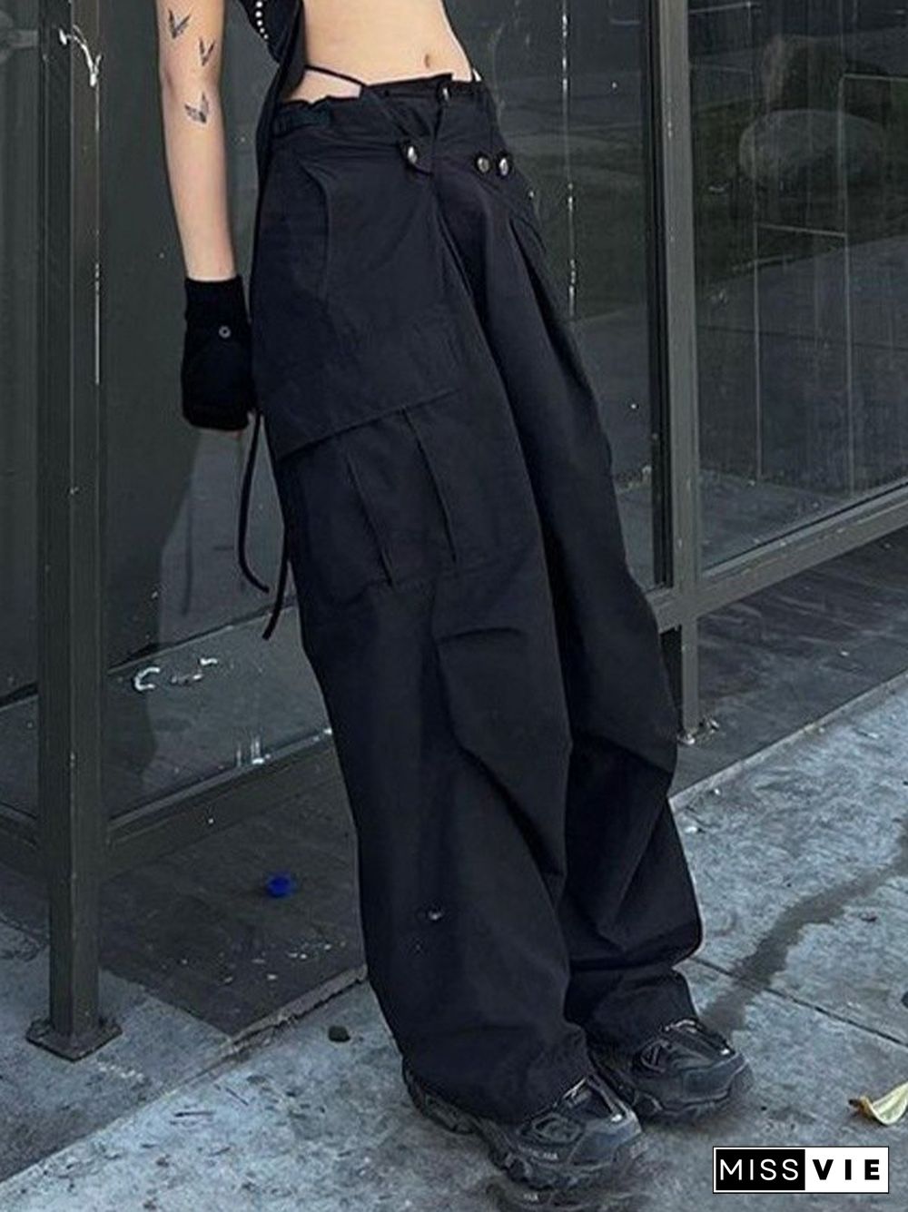 Metal Decor Black Cargo Pants