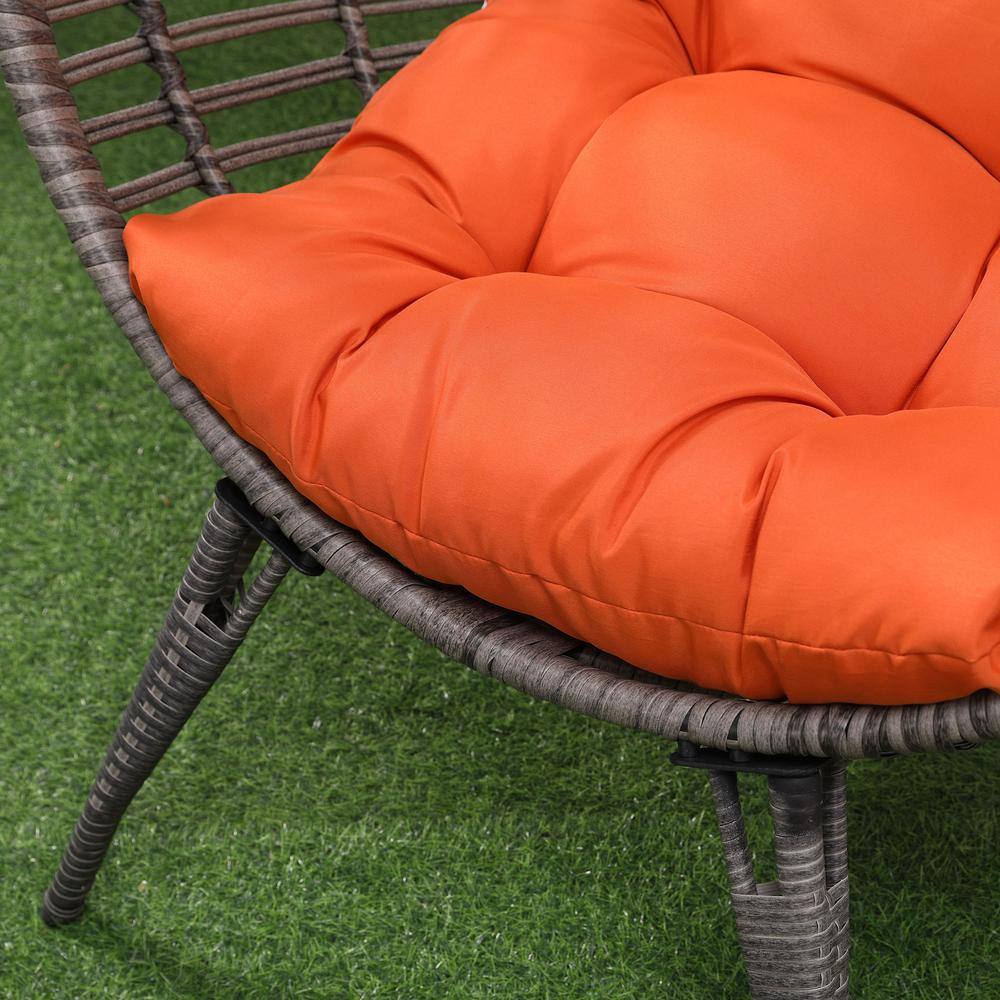 Outsunny Wicker Outdoor Lounge Chair with Orange Cushion Teardrop Chair Poolside Patio Seat 867-047OG