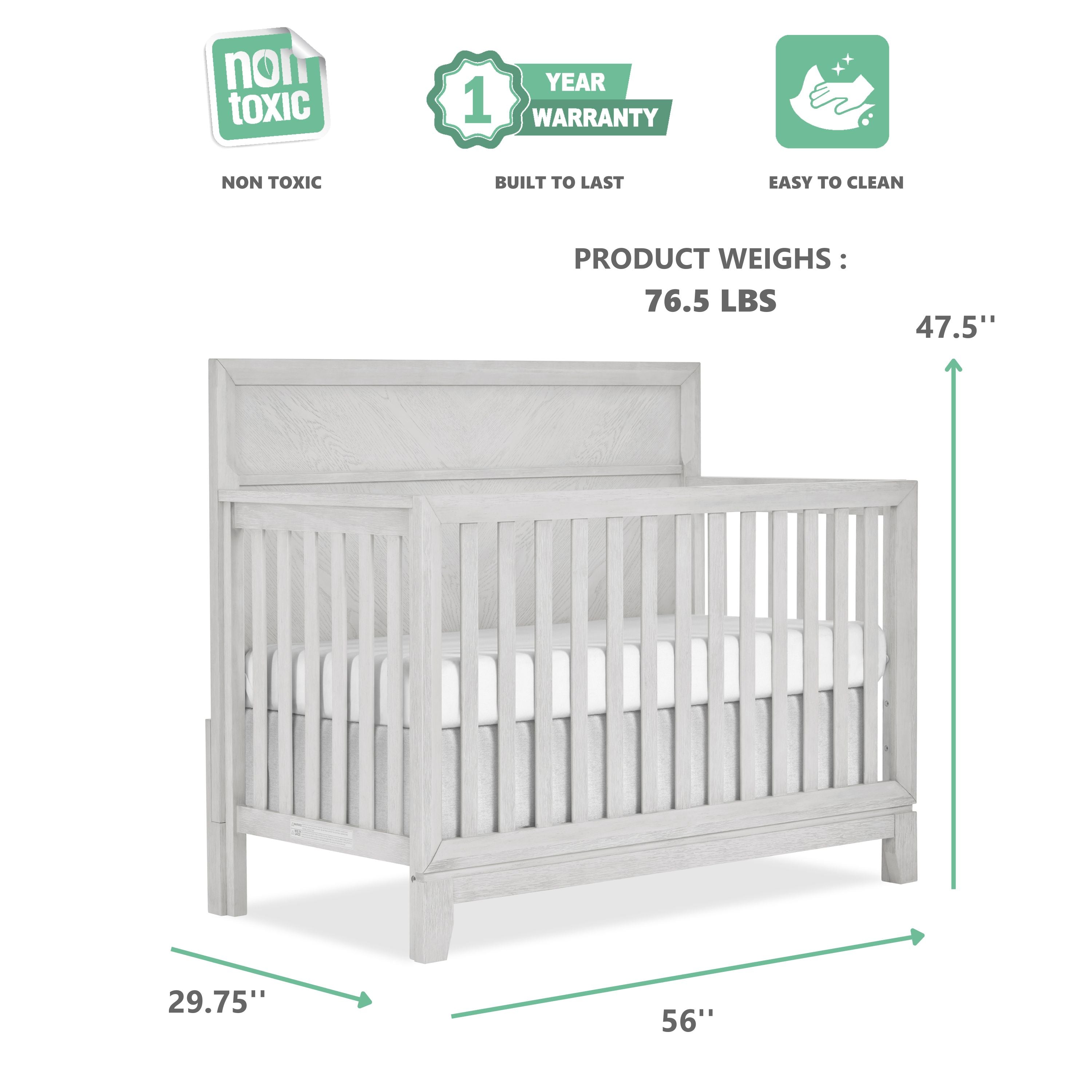 Evolur Lourdes 5 in 1Convertible Crib, Greyhound