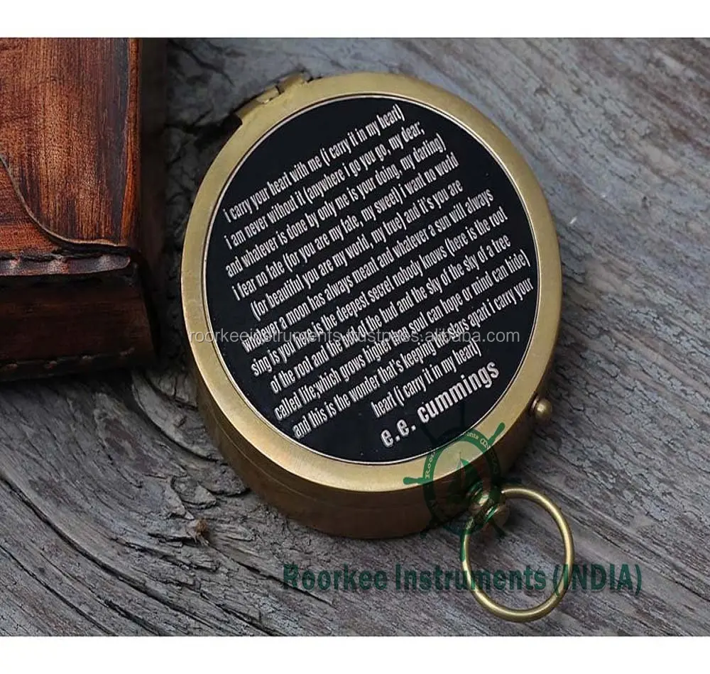 Brass Pocket Compass E. E. Cummings Small Hands Poem on Brass 3\