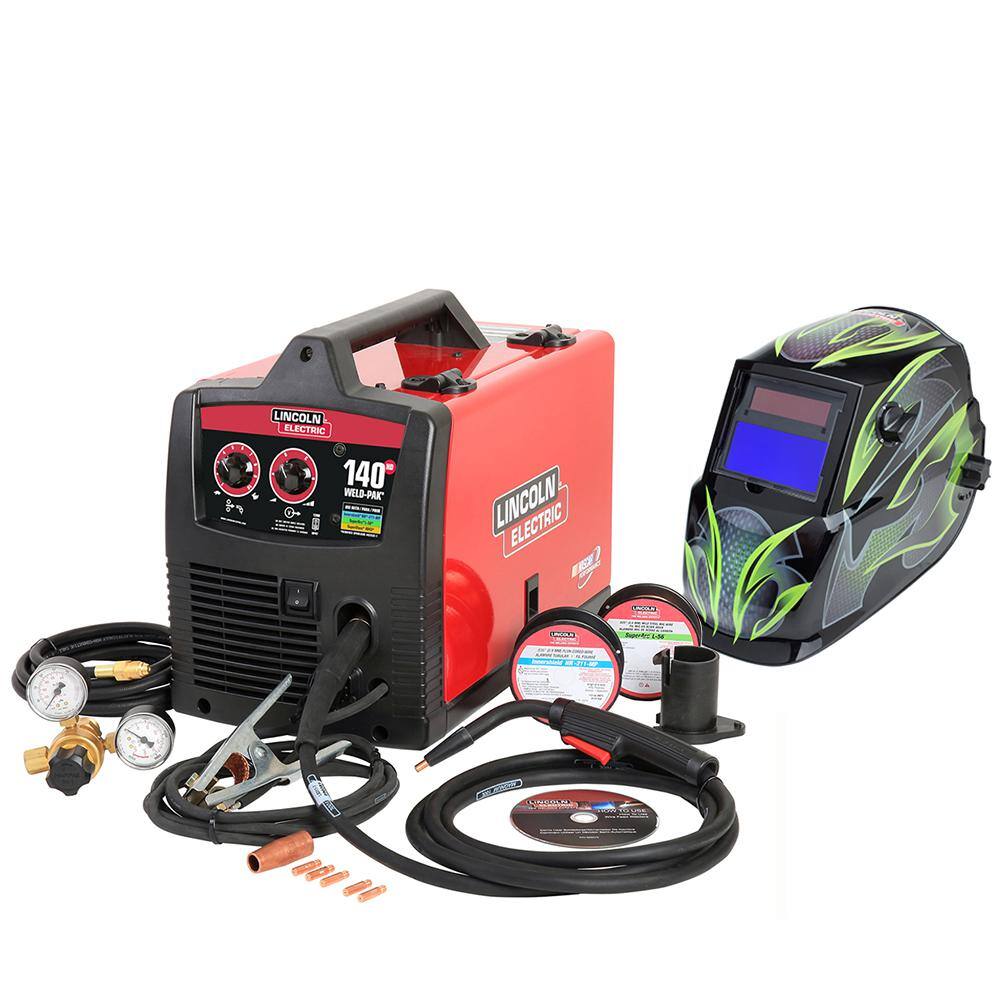 Lincoln Electric Weld-Pak 140 Amp MIG and Flux-Core Wire Feed Welder 115V and Galaxsis Auto-Darkening Variable Shade Welding Helmet K5250-3