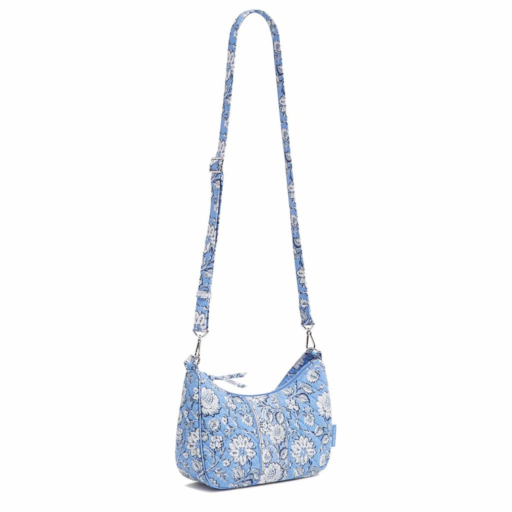 Vera Bradley  Frannie Crescent Crossbody Bag in Sweet Garden Blue