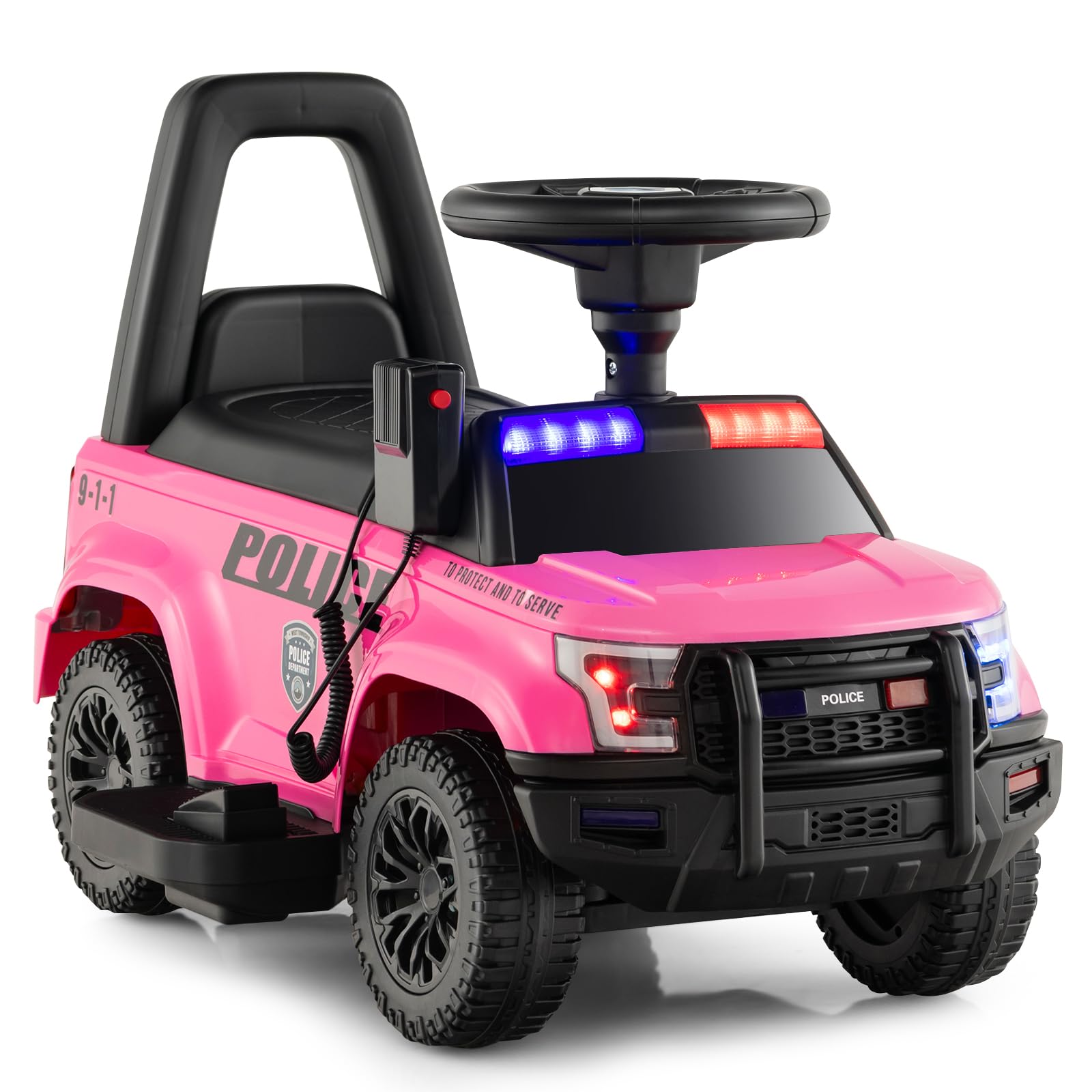 Costzon Ride on Car, 6V Battery Powered Police Car with Side Megaphone, Horn