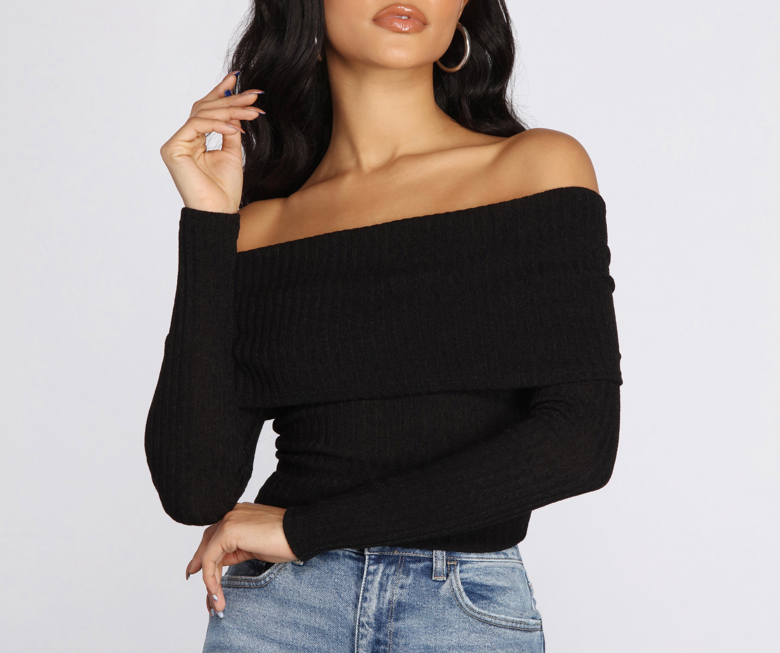 Ribbed Knit Off The Shoulder Top