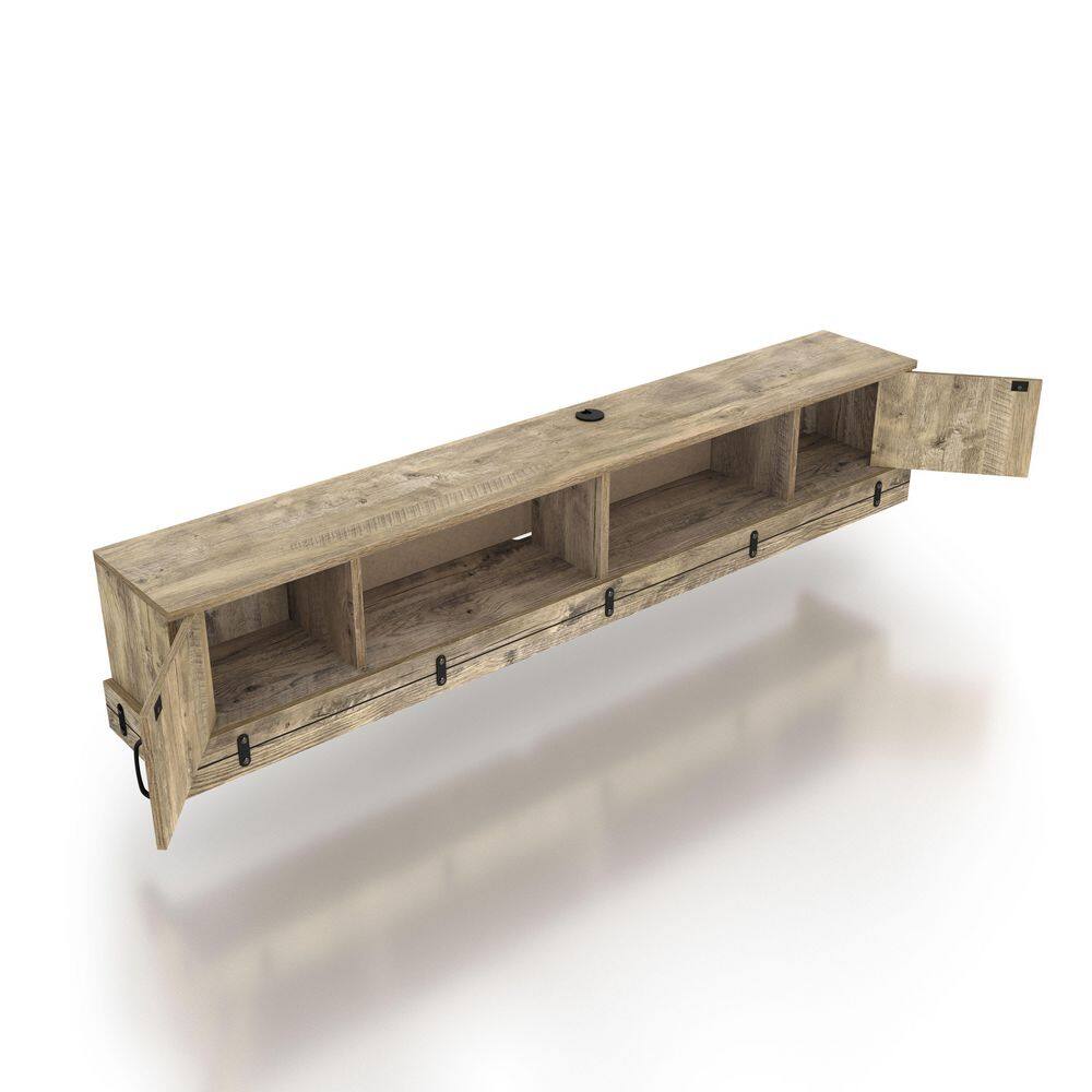 Furniture of America Fuss 63 in. Weathered Oak TV Stand Fits TV's up to 72 in. with Storage HFW-2283C42