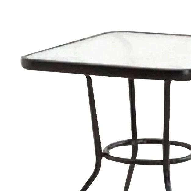 Four Seasons Courtyard Sunny Isles Outdoor Patio Bistro Dining Table With Powder Coated Steel Frame And Tempered Glass Squared Tabletop Black