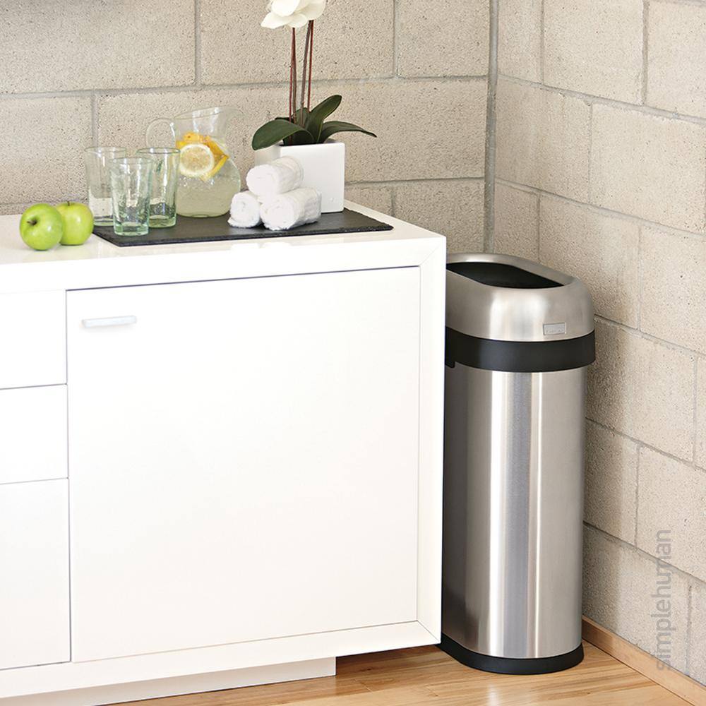 simplehuman 50-Liter13 Gal. Heavy-Gauge Brushed Stainless Steel Slim Open Top Commercial Trash Can CW1467