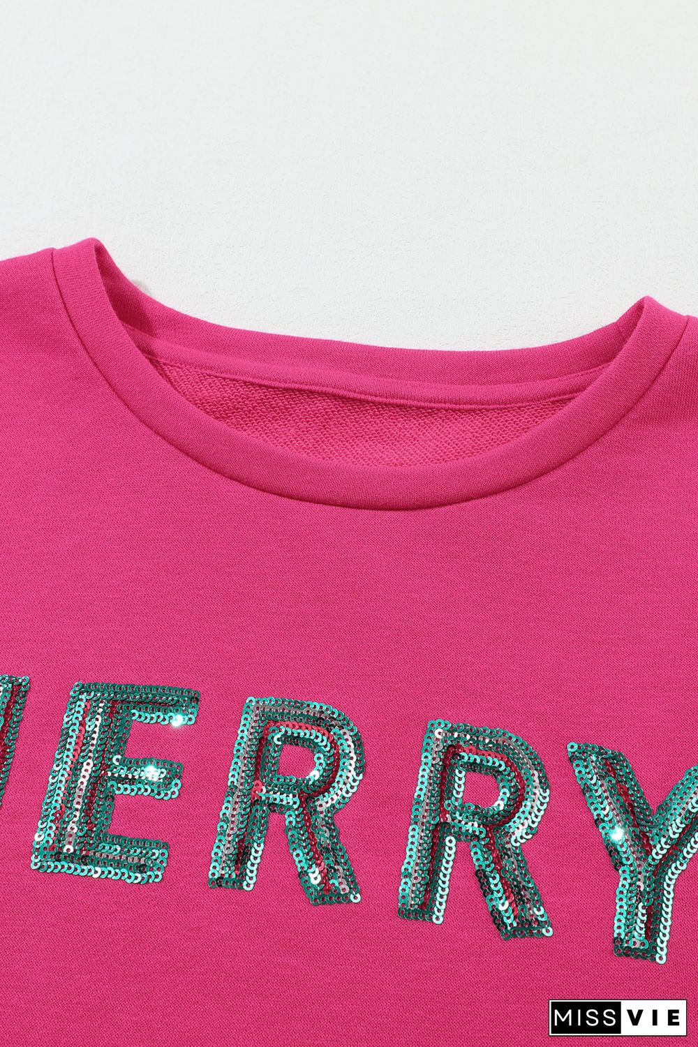 Strawberry Pink MERRY Christmas Tree Sequin Patchwork Sweatshirt