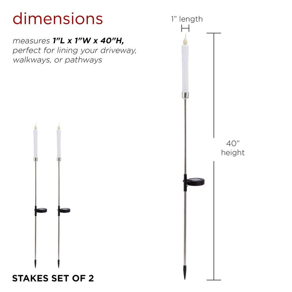 Alpine Corporation Solar Powered 40 in. H Candlestick Christmas Pathway Lights Garden Stakes with White LED Light (Set of 2) QTT302SLR-WT-2