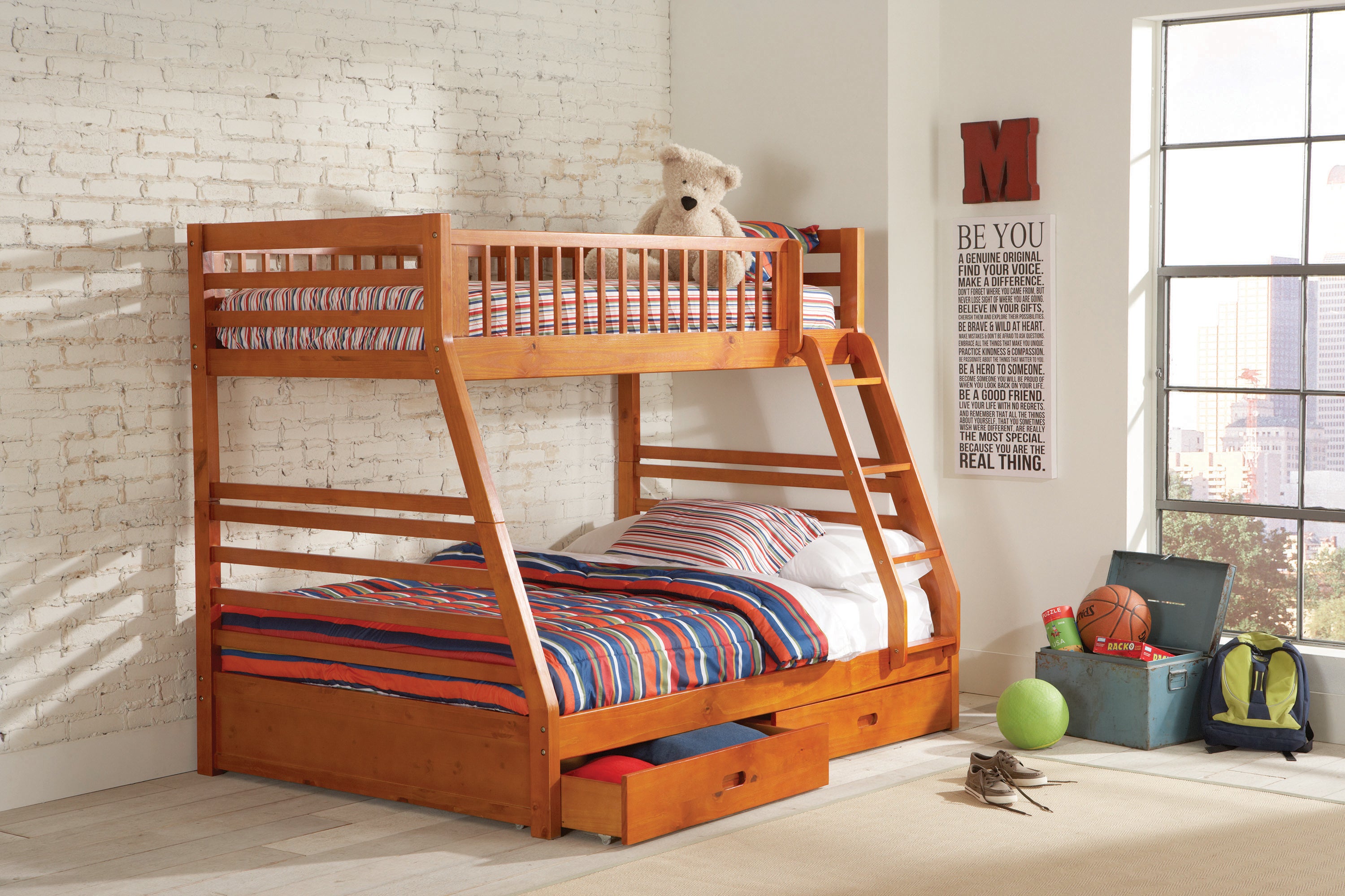 Ashton Twin Over Full 2-Drawer Bunk Bed Honey-460183