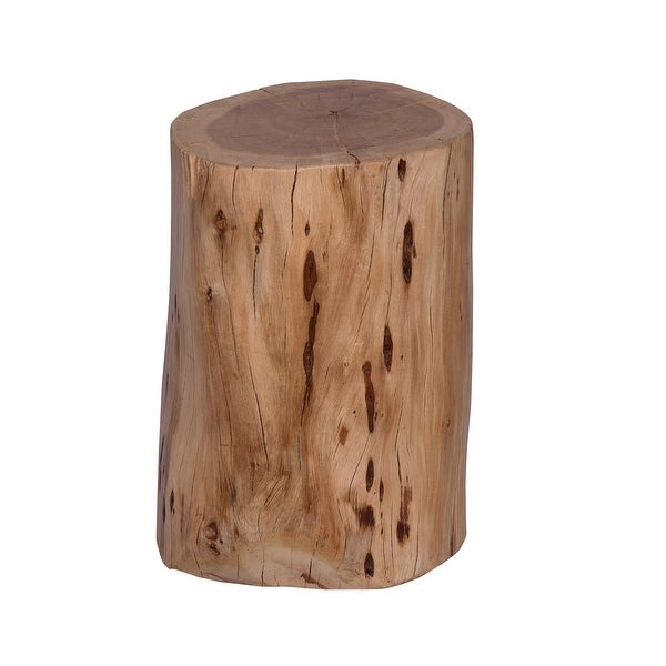 17 Inch Accent Stump Stool End Table， Live Edge Acacia Wood Log with Grain and Knot Details， Natural Brown