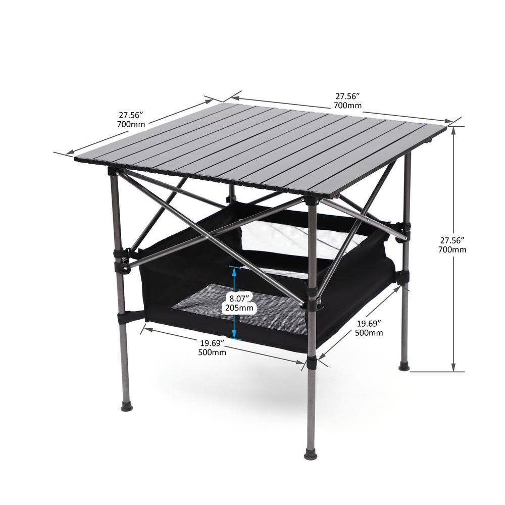 Tunearary 27.56 in. x 27.56 in. x 27.56 in. Aluminum Folding Outdoor Picnic Table with Carrying Bag for Camping Picnics Beach T241HZ2756