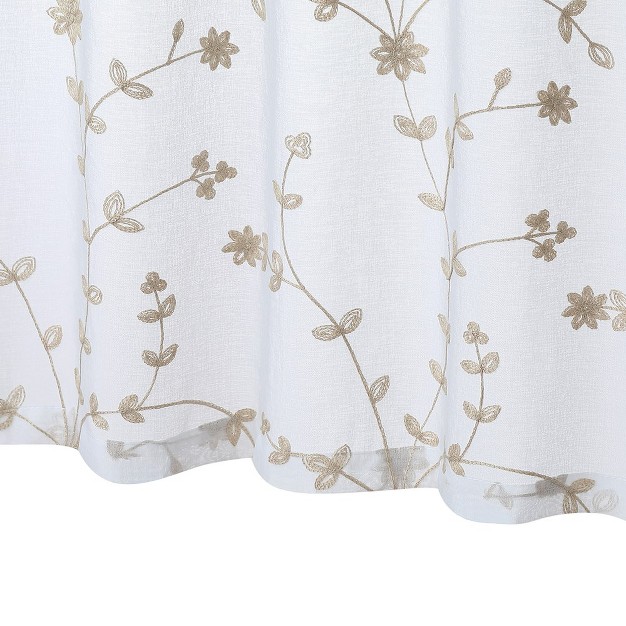 Trinity Sheer Curtains Leaves Embroidered Kitchen Curtains Rod Pocket Faux Linen Textured Window Treatments Set Of 2