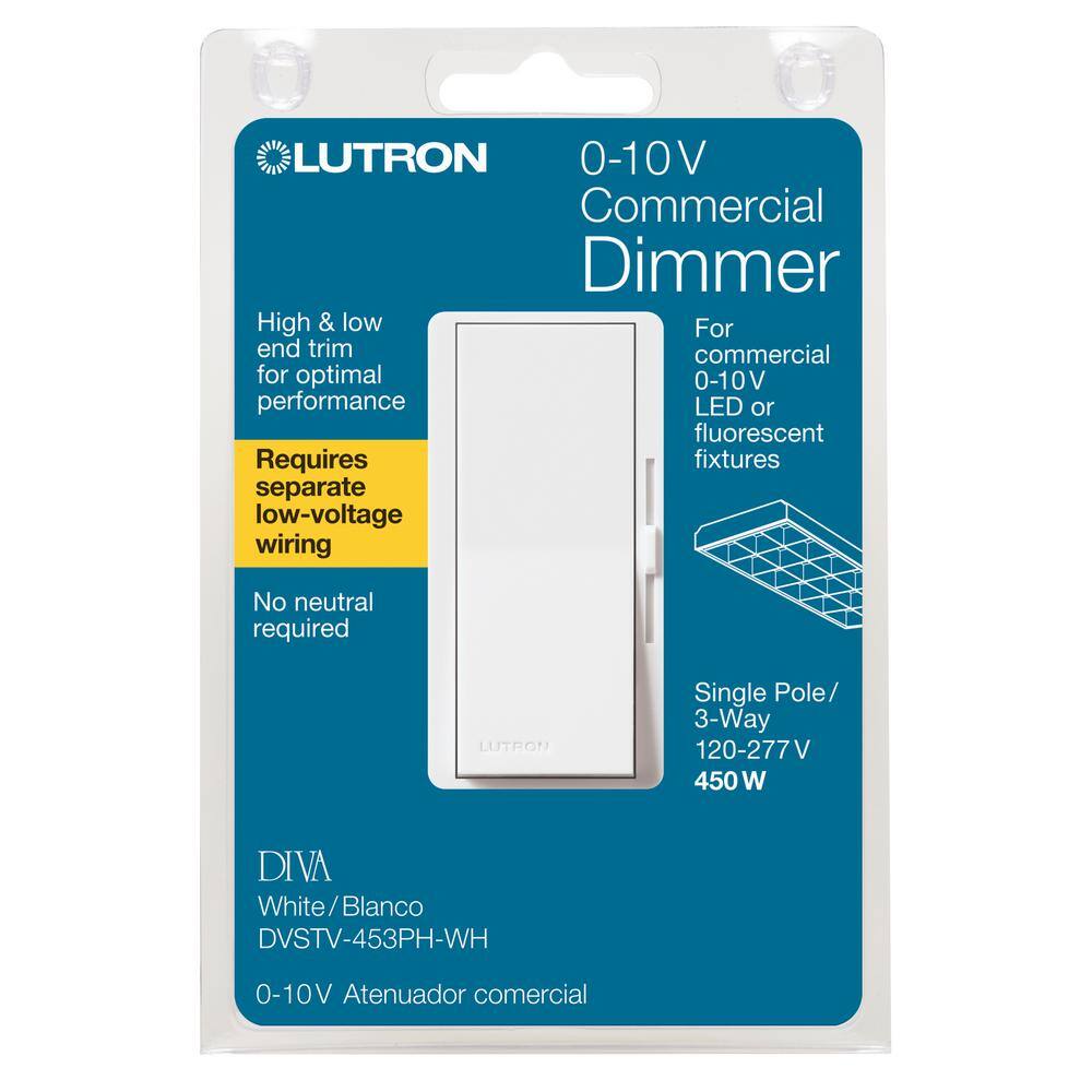 Lutron Diva Dimmer Switch for 0-10V LEDFluorescent Fixtures Single-Pole or 3-Way White (DVSTV-453PH-WH) DVSTV-453PH-WH