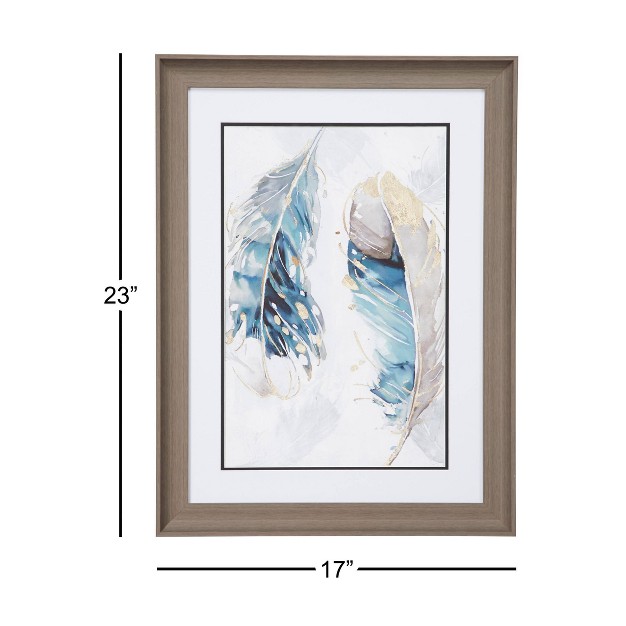 X 23 5 quot Eclectic Decor Watercolor Feathers Print In Rectangular Brown Wood Frame Olivia amp May