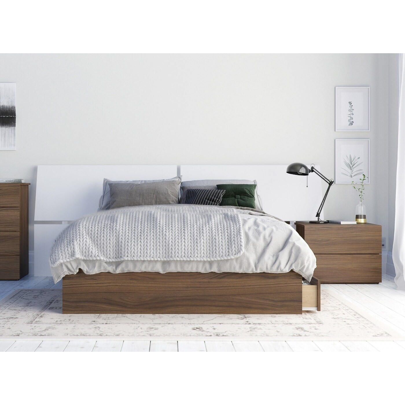 Nexera Cologne 3 Piece Bedroom Set， Walnut and White - - 30269572