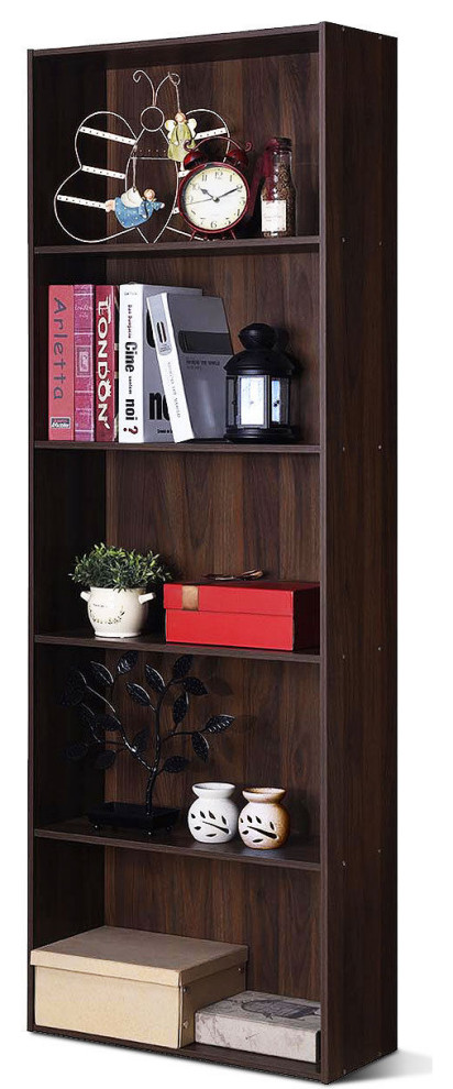 Costway 5 Shelf Storage Bookcase Stand Modern Multi Functional Display Walnut   Contemporary   Bookcases   by Costway INC.  Houzz