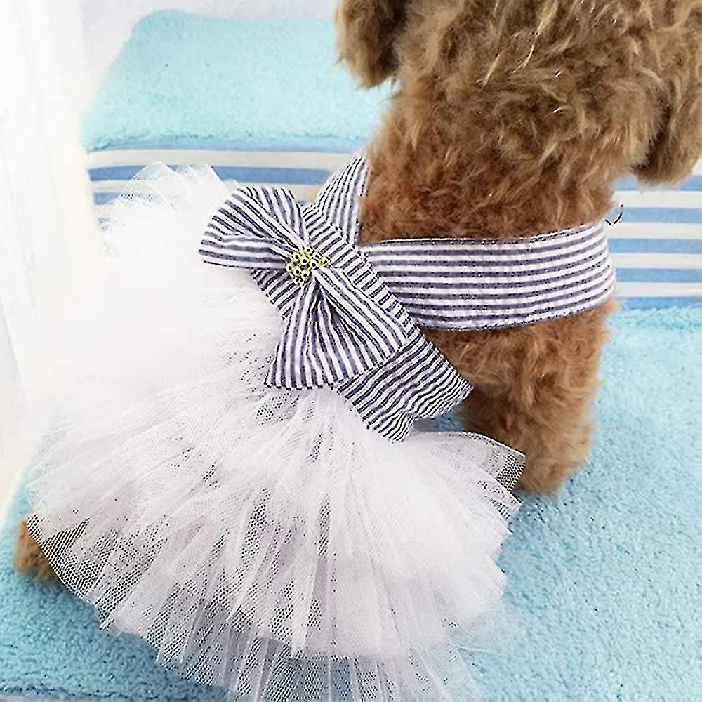 Pet Doggy Cats  Fancy Tutu Adorable Striped Mesh Dress Princess Petite Vest Doggie Bowknot Dresses F