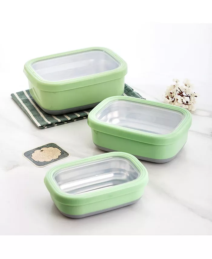 Lille Home Stainless Steel Food Containers Set of 3 470ML 900ML1.4L Green