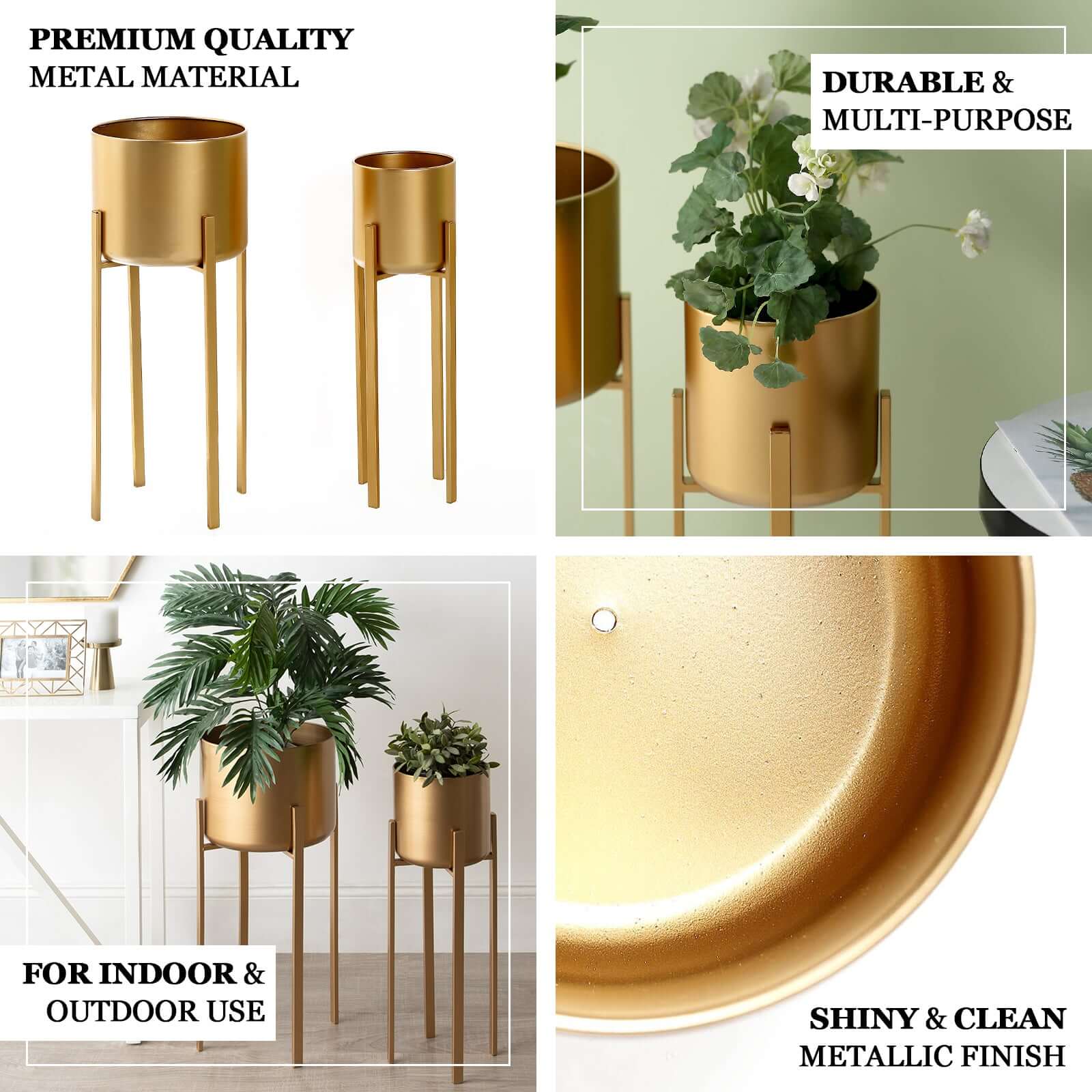 Set of 2 Modern Gold Metal Planter Stands, Decorative Indoor Plant Pots 25