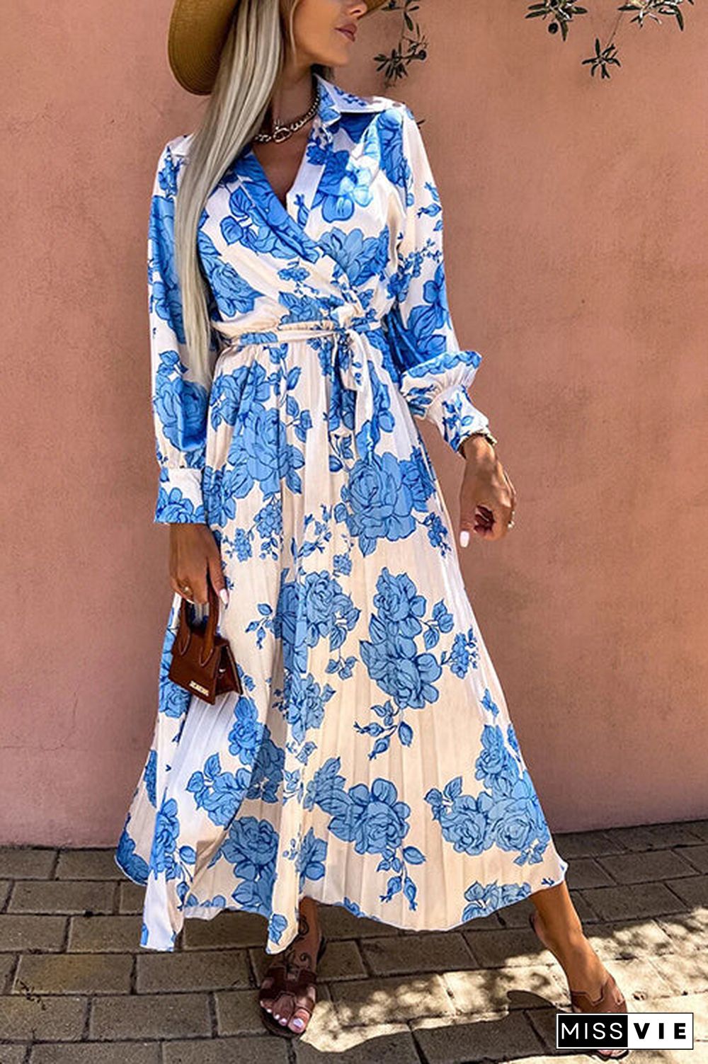 Floral Belted Long Sleeve Maxi Dress