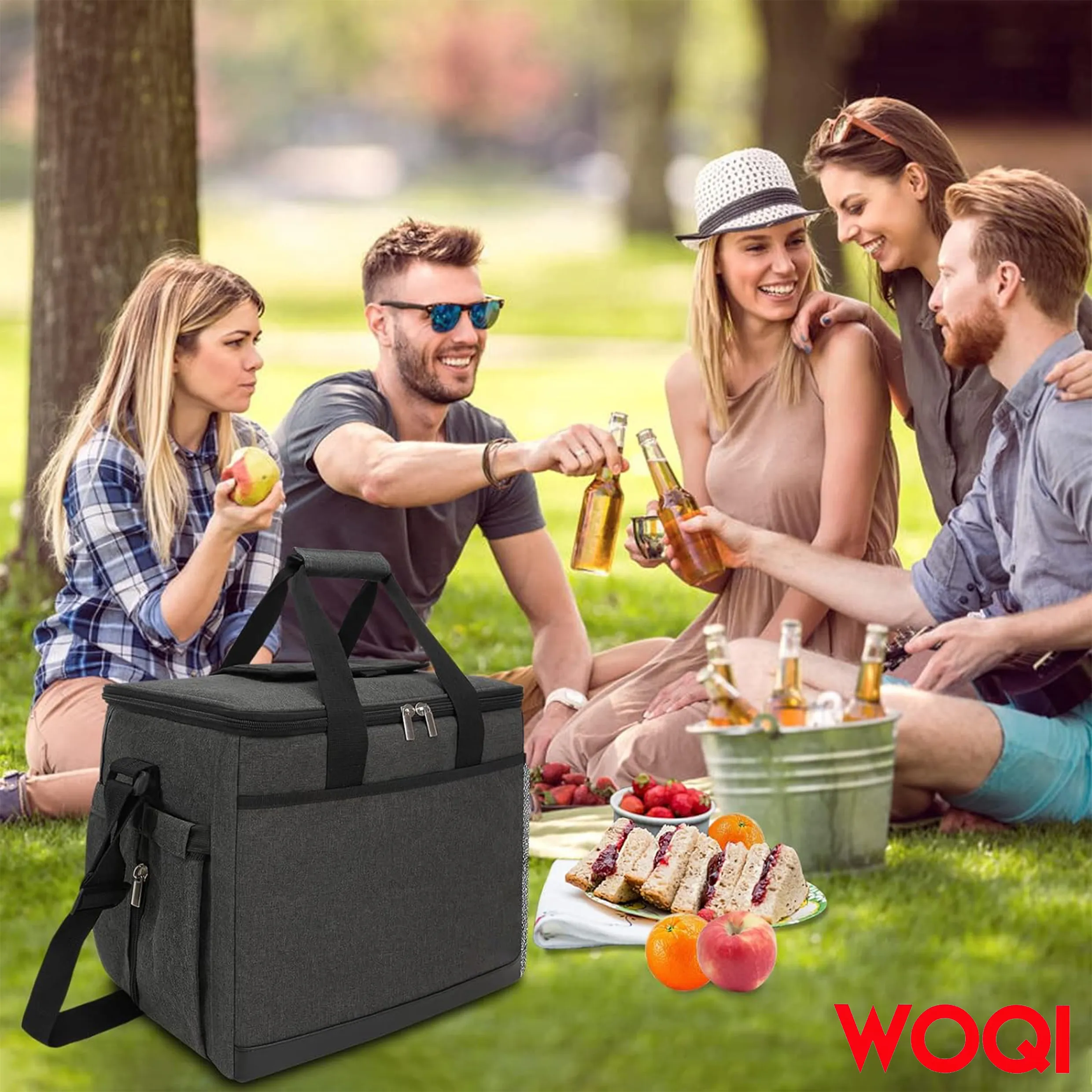 WOQI foldable soft cooling bag  insulated lunch bag  beach cooler  freezer  large camping cooler. Portable travel cooler