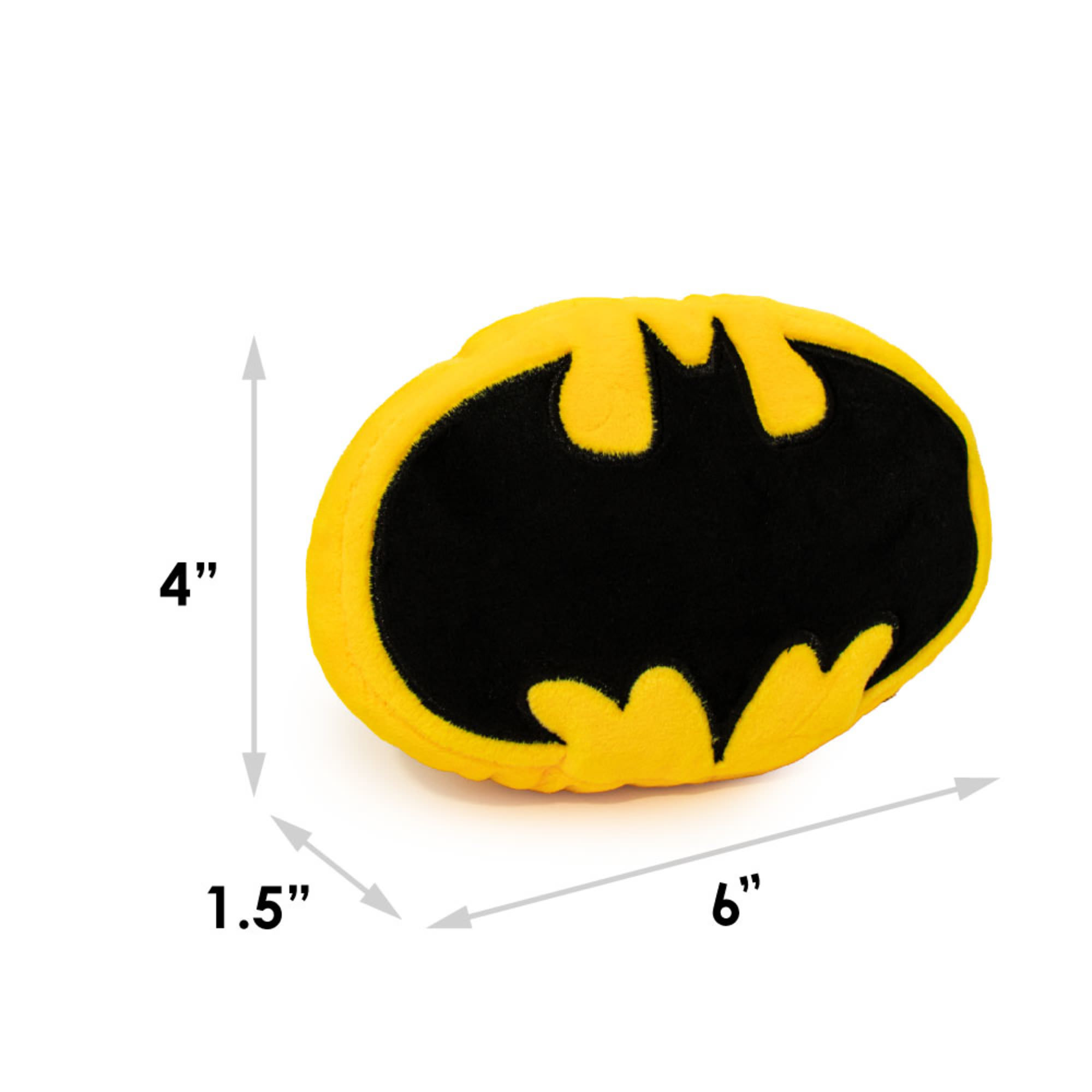 Buckle-Down Yellow/Black DC Comics Batman Bat Icon Plush Squeaker Dog Toy， Small