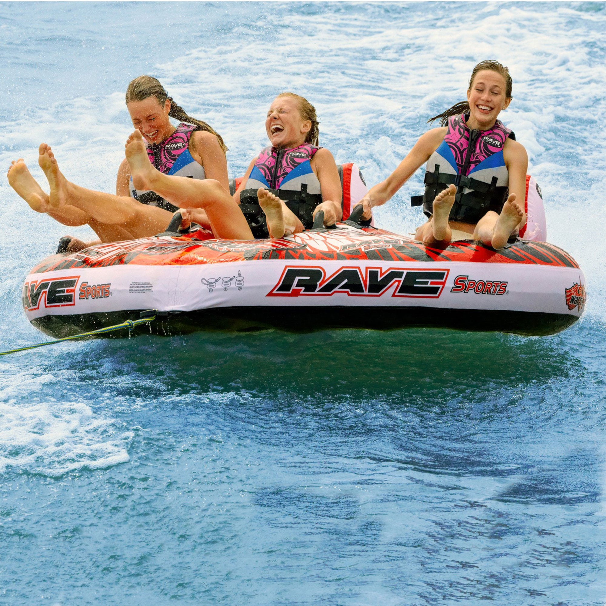 RAVE Sports Warrior 3 Inflatable Towable Tube， For 3 Riders， 510Lbs Max