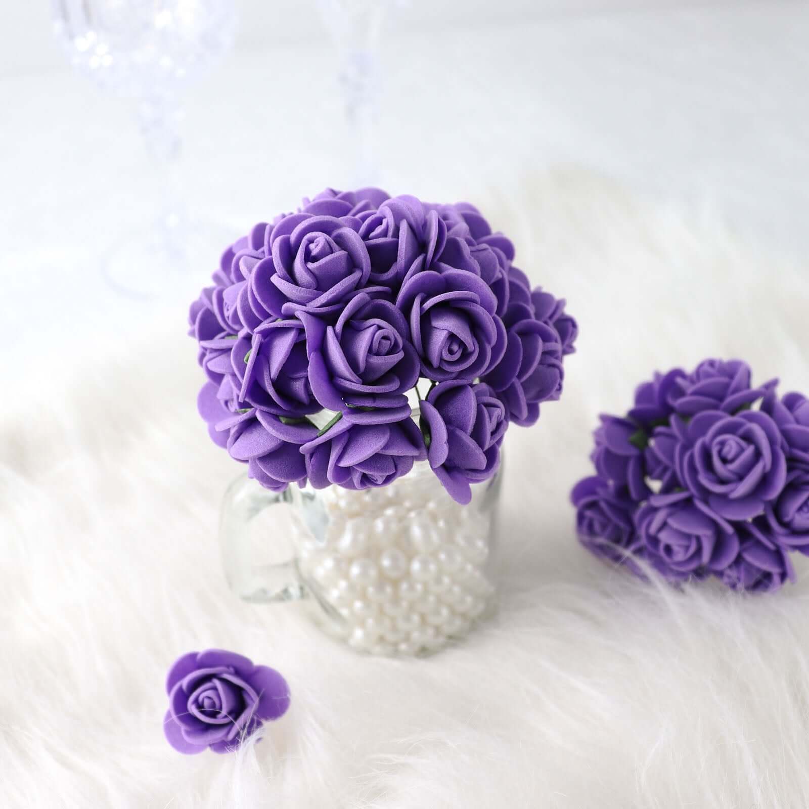 48 Roses Purple Real Touch Artificial DIY Foam Rose Flowers With Stem, Craft Rose Buds 1