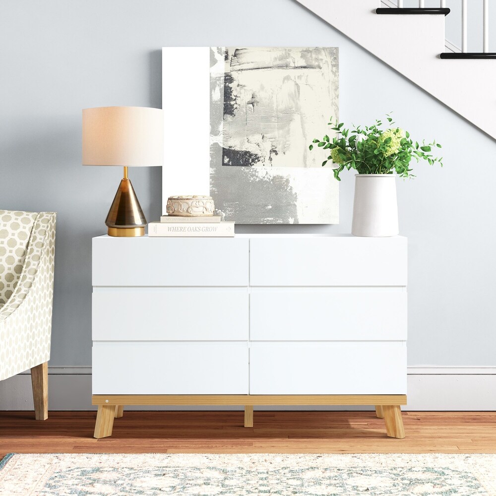 Modern White Wood 6 Drawer Dresser